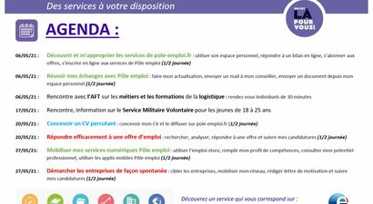 Agenda Pôle Emploi du mois de mai